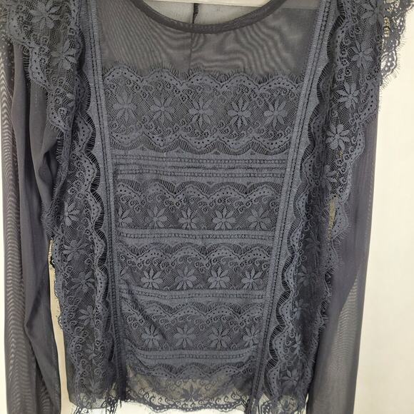 BKE Boutique sheer black lace long sleeved top XL goth fairy grunge regencycore - Picture 4 of 8